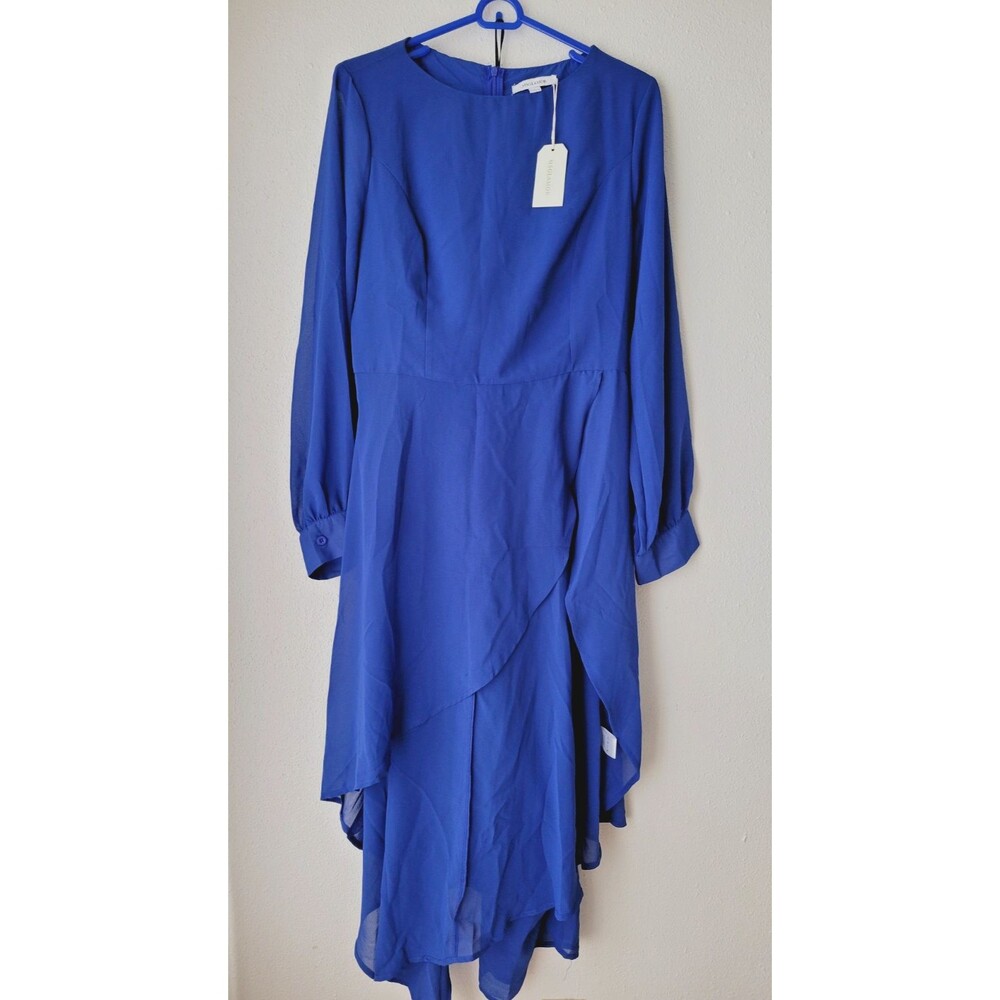 MSGLAMOR 2 Piece Pants Set L Royal Blue Chiffon Overlay Formal Evening NWT